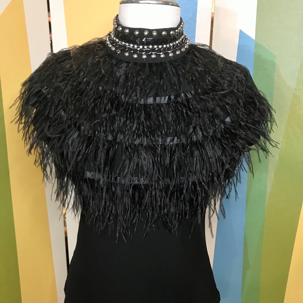 Black ostrich feather blouse
